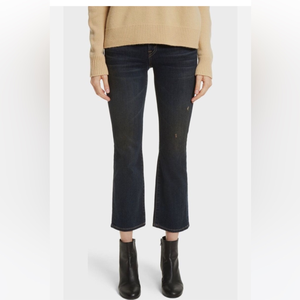 Vince Womenâs Crop Flare Jeans Dark Blue Wash